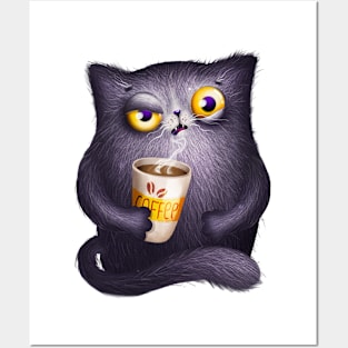 Angry cat with coffe cup Posters and Art